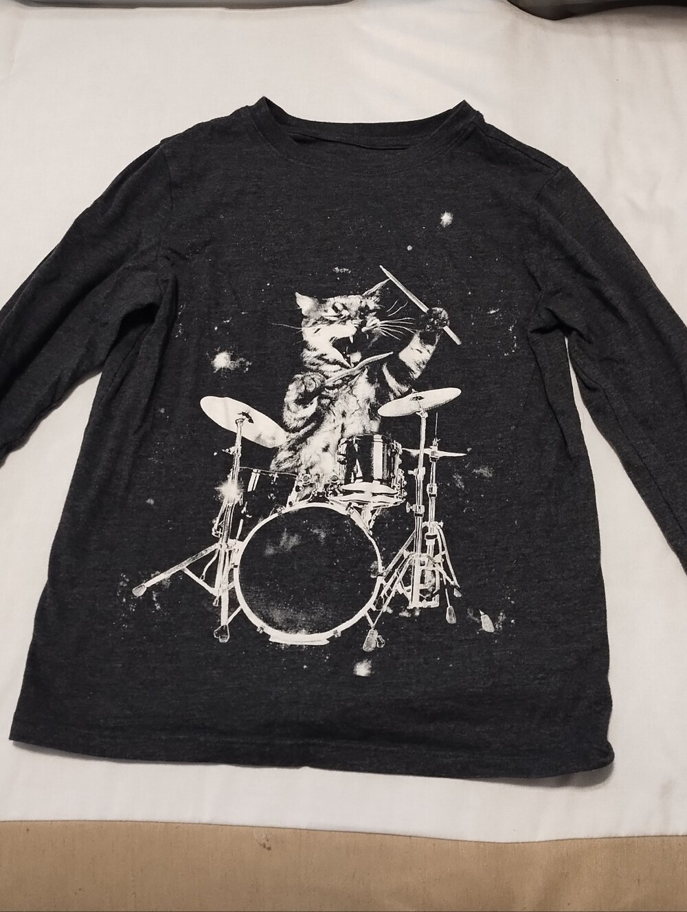 5/$25 Kids' Charcoal Graphic Cat Drummer Long-Sleeve Tee